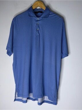 polo golf ralph‎ lauren Blue Diamond Print Short Sleeve Polo Top Large Cotton